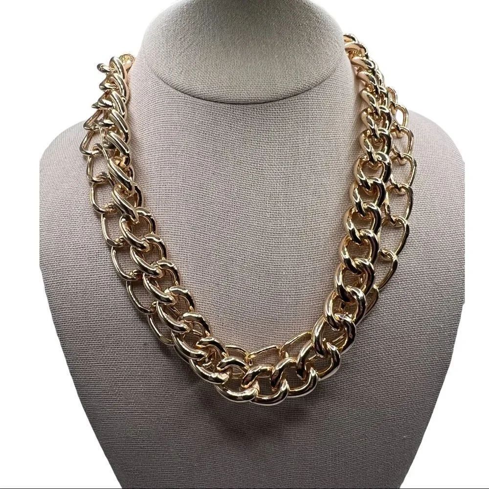 Aqua Gold-Tone Double Row Chunky Link Necklace Bloomingdales NWT